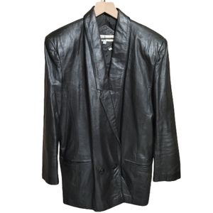 Vintage Laurice Black Genuine Leather Double Breasted Blazer Jacket